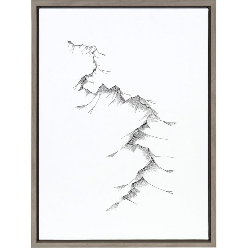 Kate and Laurel Sylvie Mountains Framed Canvas Wall Art by Viola Kreczmer 18x24 Natural Black and White Nature Art for WallGrey