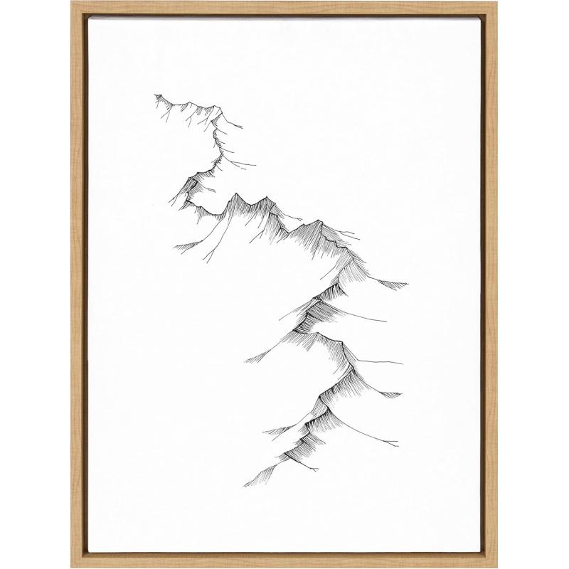 Kate and Laurel Sylvie Mountains Framed Canvas Wall Art by Viola Kreczmer 18x24 Natural Black and White Nature Art for WallNatural