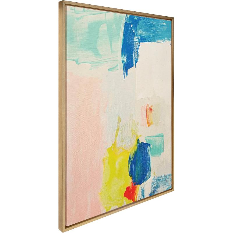 Kate and Laurel Sylvie Pop of Color I Framed Canvas Wall Art by Amy Lighthall 28x38 Gold Modern Abstract Painted Brushstrokes Art for WallGold