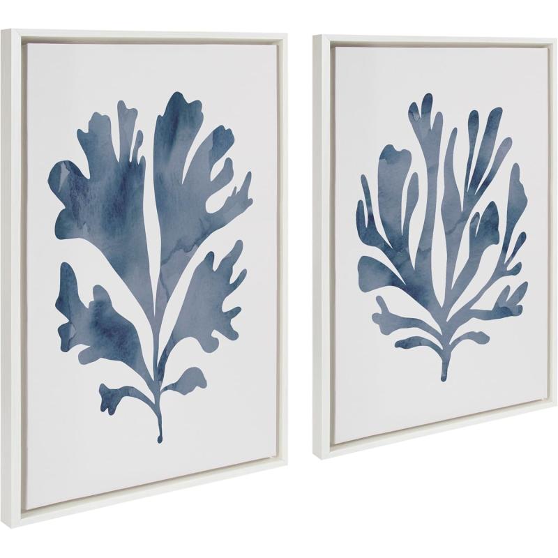 Kate and Laurel Sylvie Sophisticated Neutral Coral Blue 1 and 2 Framed Canvas Wall Art Set by The Creative Bunch Studio 2 Piece Set 23x33 White Soft Coastal Art for Wall