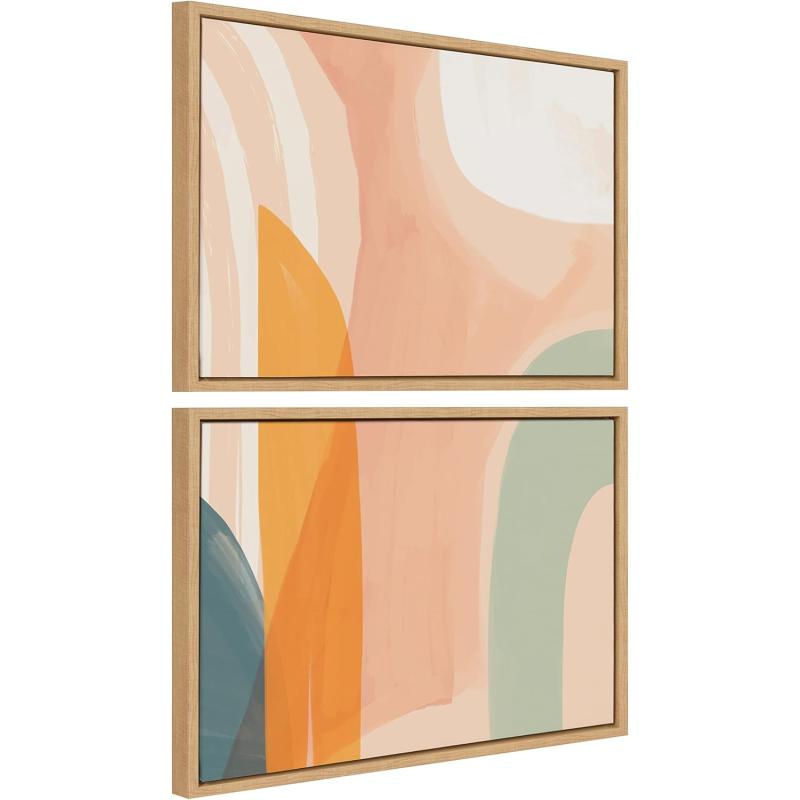 Kate and Laurel Sylvie Sunrise Over Marrakesh 1 and 2 Framed Canvas Wall Art Set by Kate Aurelia Holloway 2 Piece Set 18x24 Natural Modern Abstract Colorful Wall Dcor Set