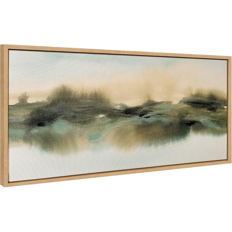 Kate and Laurel Sylvie Tranquil Meadows Framed Canvas Wall Art by Amy Lighthall 18x40 Gold Soft Abstract Watercolor Nature Landscape Art for Wall Home DecorNatural