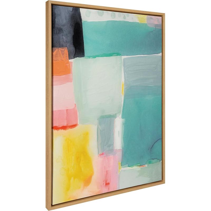 Kate and Laurel Sylvie United Colors I Framed Canvas Wall Art by Amy Lighthall 28x38 Natural Modern Soft Watercolor Abstract Art for Wall Home DecorNatural