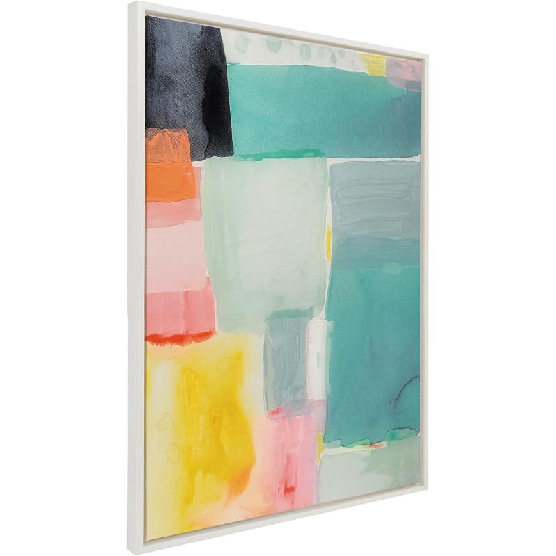 Kate and Laurel Sylvie United Colors I Framed Canvas Wall Art by Amy Lighthall 28x38 Natural Modern Soft Watercolor Abstract Art for Wall Home DecorWhite