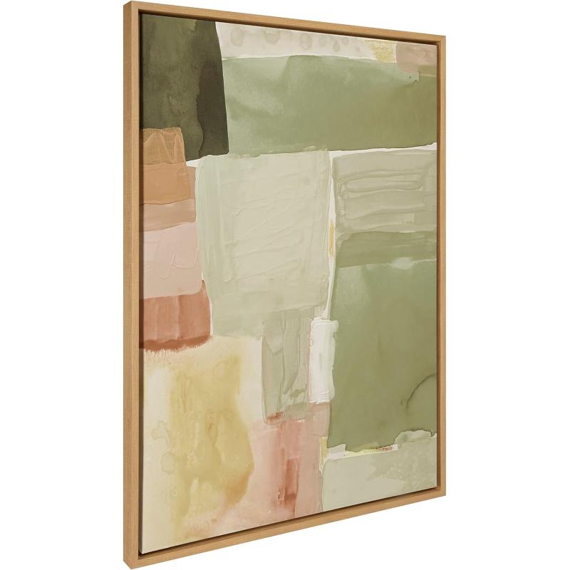 Kate and Laurel Sylvie United Colors III Framed Canvas Wall Art by Amy Lighthall 28x38 Natural Modern Soft Watercolor Abstract Art for Wall Home DecorNatural