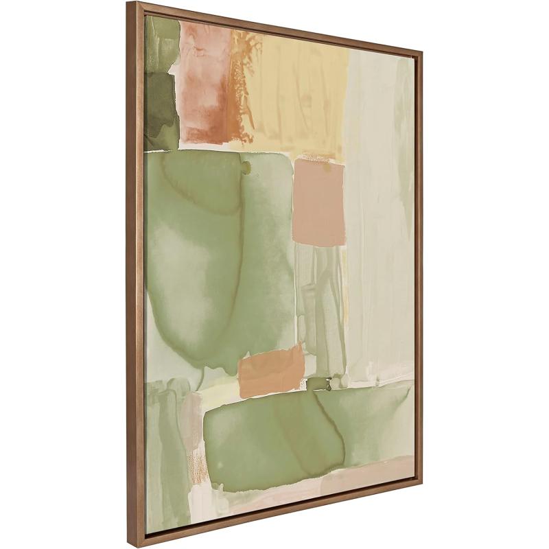 Kate and Laurel Sylvie United Colors IV Framed Canvas Wall Art by Amy Lighthall 28x38 Natural Modern Soft Watercolor Abstract Art for Wall Home DecorGold