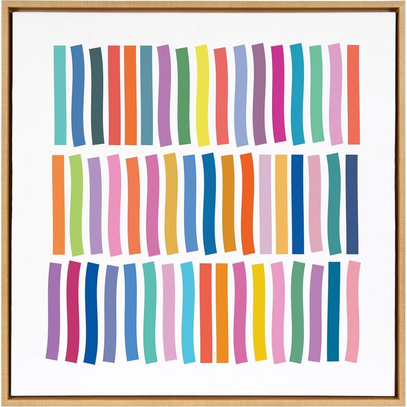 Kate and Laurel Sylvie Whimsical Lines Framed Canvas Wall Art by Apricot and Birch 30x30 Natural Colorful Abstract Decor for Wall