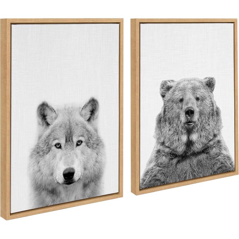 Kate and Laurel Sylvie Wolf and Bear European Framed Canvas Wall Art Set by Simon Te of Tai Prints 2 piece 18x24 Natural Modern Nature Animals Art for Wall Home DecorNatural