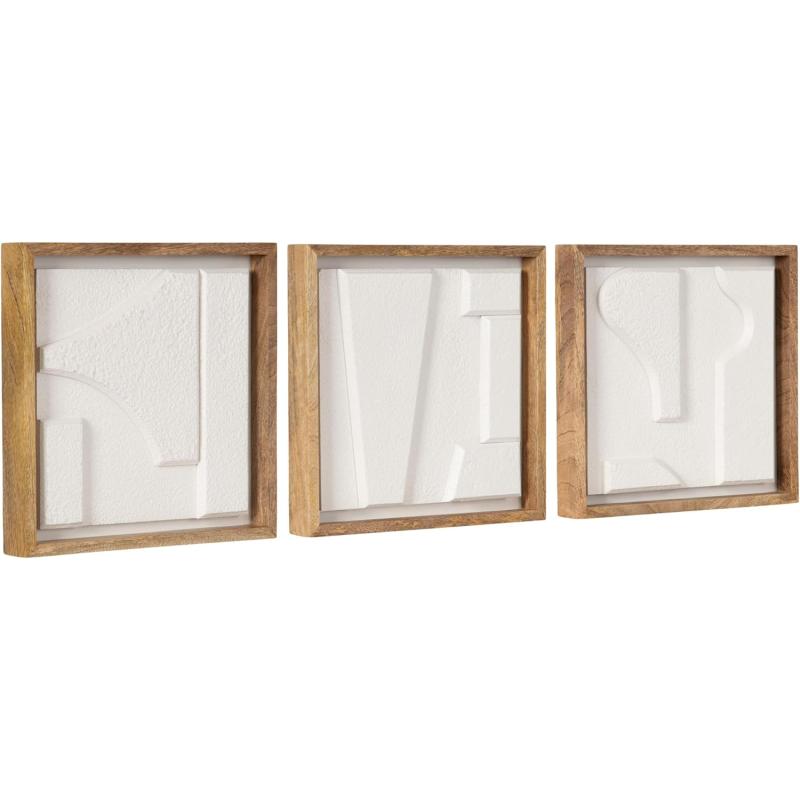 Kate and Laurel Yukiah Modern Geometric Wooden Wall Art Set Set of 3 White and Natural Wood Transitional Decorative Sculptural Wood Plaque Art Collection for Wall Decor