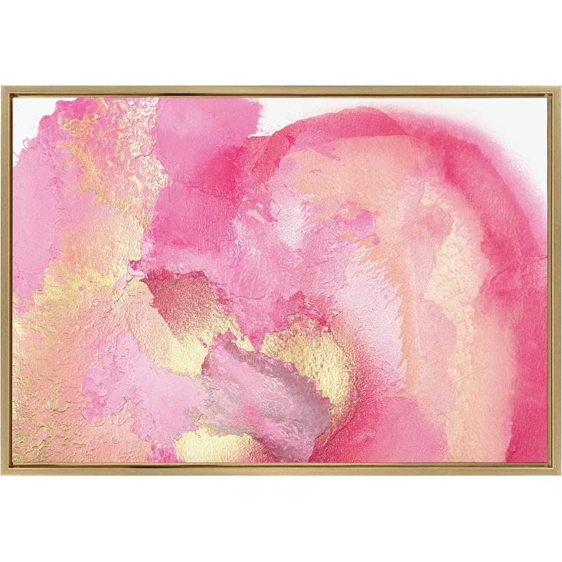 Kate and Laurel x Mentoring Positives Collaboration Pink Golden Hour Framed Canvas Wall Art 23x33 Gold Feminine Abstract Art Print for Wall