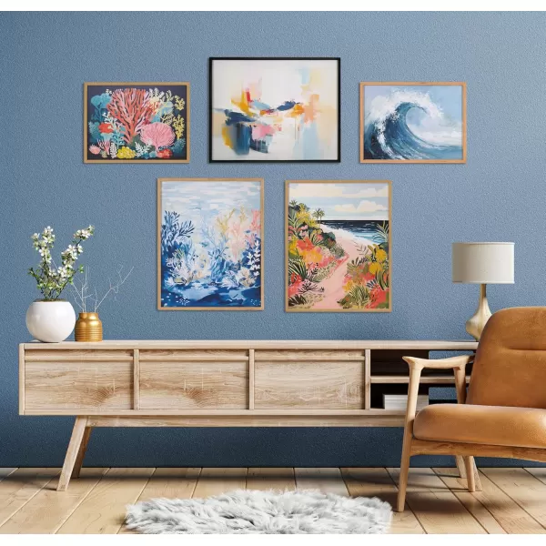 Kate and Laurel Abstract Coastal Blue Coral Framed Wall Art by The Creative Bunch Studio 12x16 Gold Modern Soft Beach Art for WallBlack  Abstract Wave