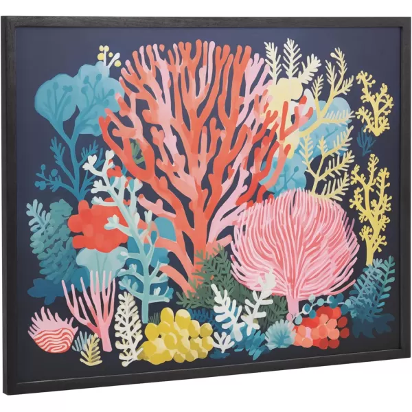 Kate and Laurel Abstract Coastal Blue Coral Framed Wall Art by The Creative Bunch Studio 12x16 Gold Modern Soft Beach Art for WallBlack  Bright Coral
