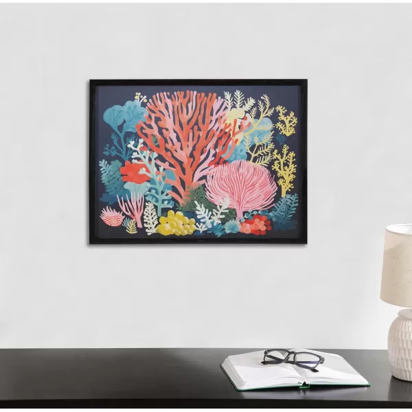 Kate and Laurel Abstract Coastal Blue Coral Framed Wall Art by The Creative Bunch Studio 12x16 Gold Modern Soft Beach Art for WallBlack  Bright Coral