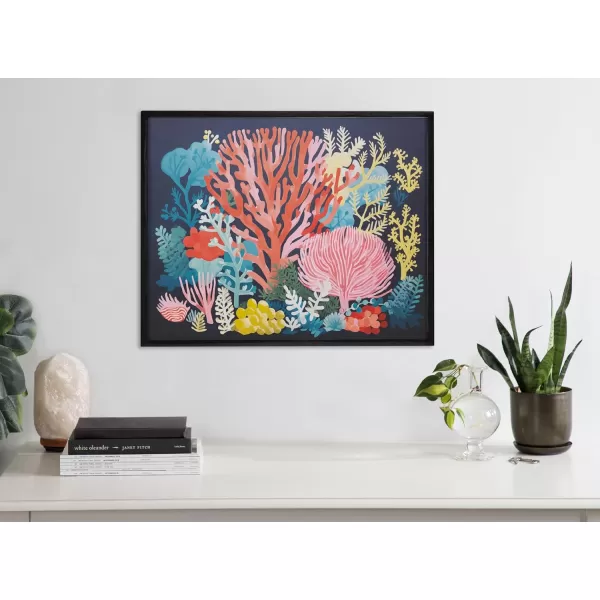 Kate and Laurel Abstract Coastal Blue Coral Framed Wall Art by The Creative Bunch Studio 12x16 Gold Modern Soft Beach Art for WallBlack  Bright Coral