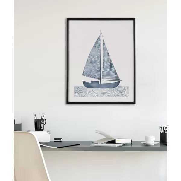 Kate and Laurel Abstract Coastal Blue Coral Framed Wall Art by The Creative Bunch Studio 12x16 Gold Modern Soft Beach Art for WallBlack  Sailboat