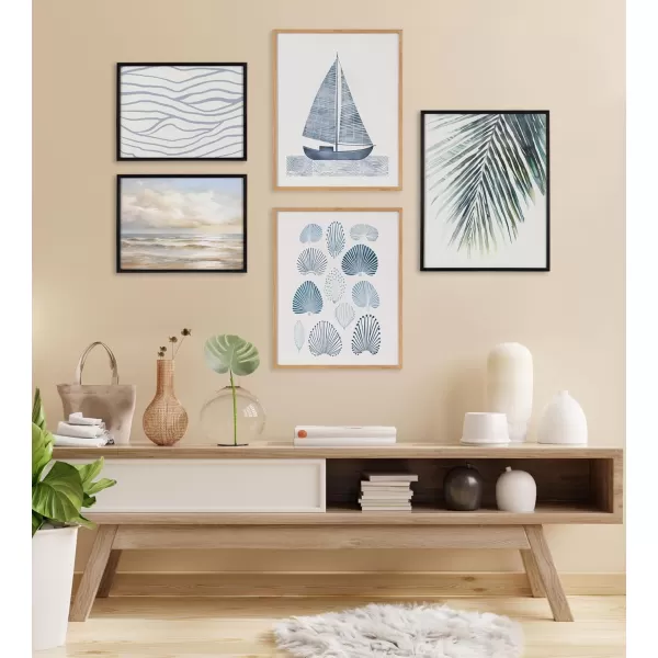 Kate and Laurel Abstract Coastal Blue Coral Framed Wall Art by The Creative Bunch Studio 12x16 Gold Modern Soft Beach Art for WallBlack  Sailboat