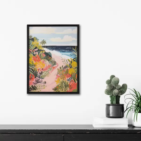 Kate and Laurel Abstract Coastal Blue Coral Framed Wall Art by The Creative Bunch Studio 12x16 Gold Modern Soft Beach Art for WallBlack  Tropical Path
