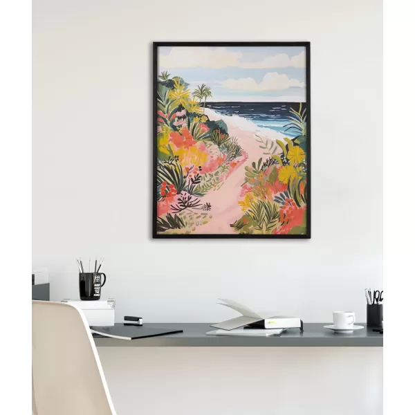 Kate and Laurel Abstract Coastal Blue Coral Framed Wall Art by The Creative Bunch Studio 12x16 Gold Modern Soft Beach Art for WallBlack  Tropical Path