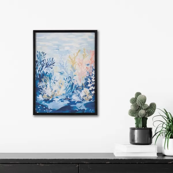 Kate and Laurel Abstract Coastal Blue Coral Framed Wall Art by The Creative Bunch Studio 12x16 Gold Modern Soft Beach Art for WallBlack  Underwater