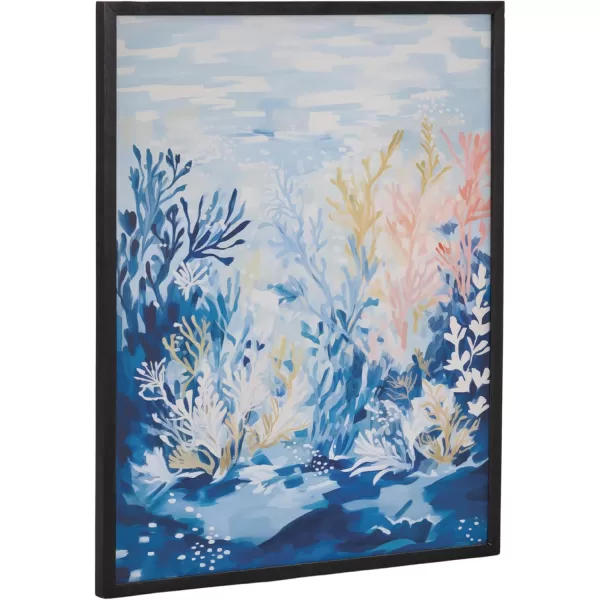 Kate and Laurel Abstract Coastal Blue Coral Framed Wall Art by The Creative Bunch Studio 12x16 Gold Modern Soft Beach Art for WallBlack