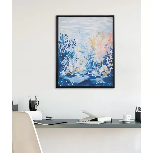 Kate and Laurel Abstract Coastal Blue Coral Framed Wall Art by The Creative Bunch Studio 12x16 Gold Modern Soft Beach Art for WallBlack