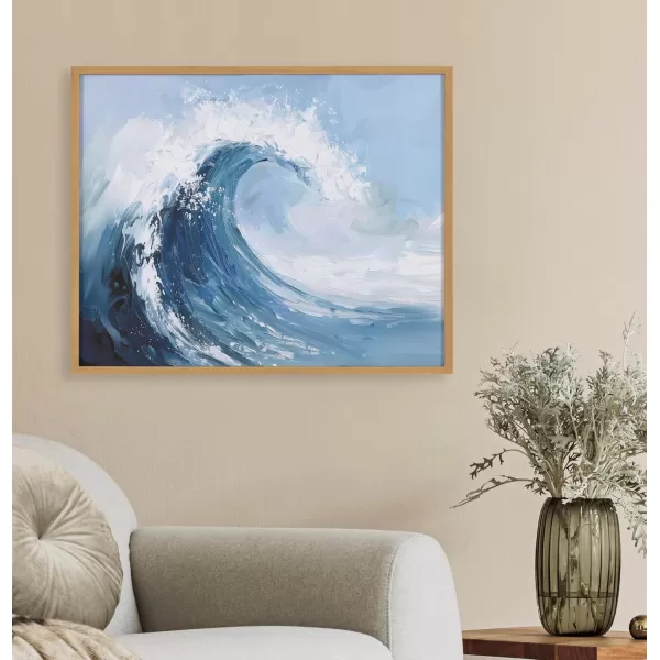 Kate and Laurel Abstract Coastal Blue Coral Framed Wall Art by The Creative Bunch Studio 12x16 Gold Modern Soft Beach Art for WallGold  Abstract Wave