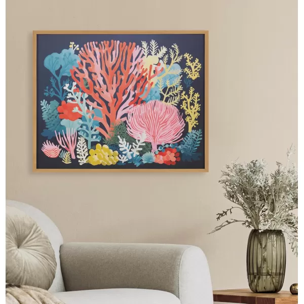 Kate and Laurel Abstract Coastal Blue Coral Framed Wall Art by The Creative Bunch Studio 12x16 Gold Modern Soft Beach Art for WallGold  Bright Coral