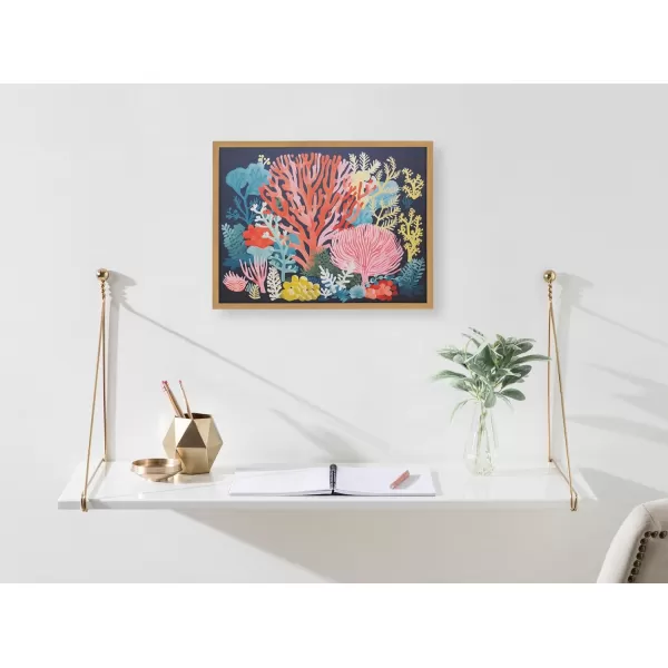 Kate and Laurel Abstract Coastal Blue Coral Framed Wall Art by The Creative Bunch Studio 12x16 Gold Modern Soft Beach Art for WallGold  Bright Coral