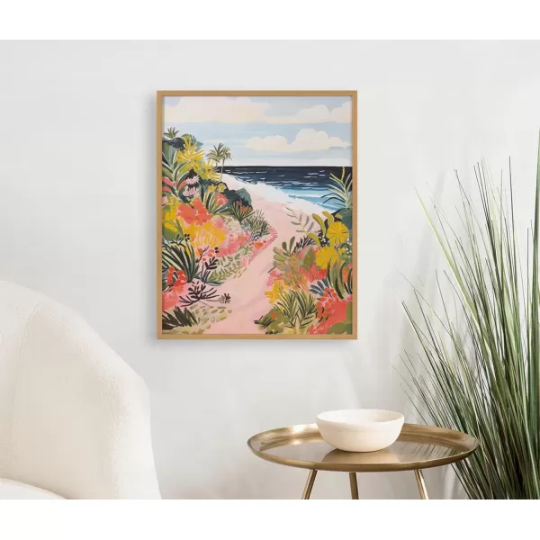 Kate and Laurel Abstract Coastal Blue Coral Framed Wall Art by The Creative Bunch Studio 12x16 Gold Modern Soft Beach Art for WallGold  Tropical Path