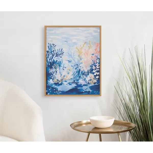 Kate and Laurel Abstract Coastal Blue Coral Framed Wall Art by The Creative Bunch Studio 12x16 Gold Modern Soft Beach Art for WallGold  Underwater