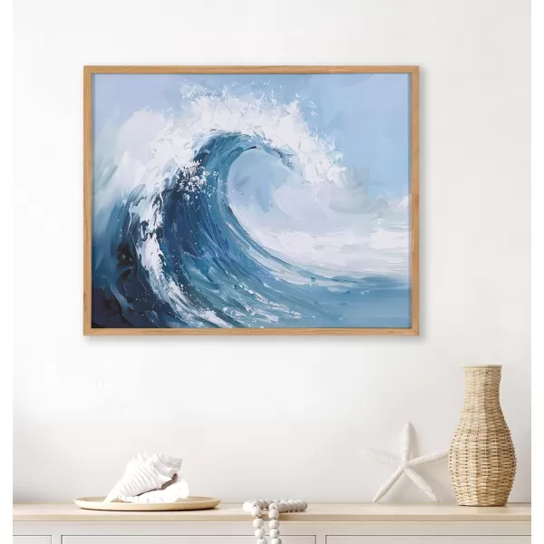 Kate and Laurel Abstract Coastal Blue Coral Framed Wall Art by The Creative Bunch Studio 12x16 Gold Modern Soft Beach Art for WallNatural  Abstract Wave