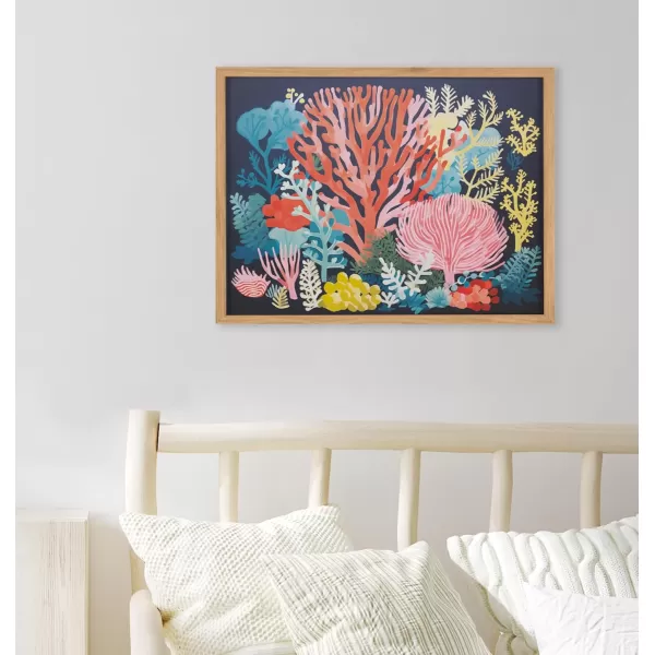 Kate and Laurel Abstract Coastal Blue Coral Framed Wall Art by The Creative Bunch Studio 12x16 Gold Modern Soft Beach Art for WallNatural  Bright Coral