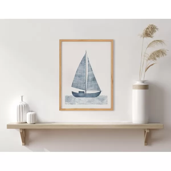 Kate and Laurel Abstract Coastal Blue Coral Framed Wall Art by The Creative Bunch Studio 12x16 Gold Modern Soft Beach Art for WallNatural  Sailboat