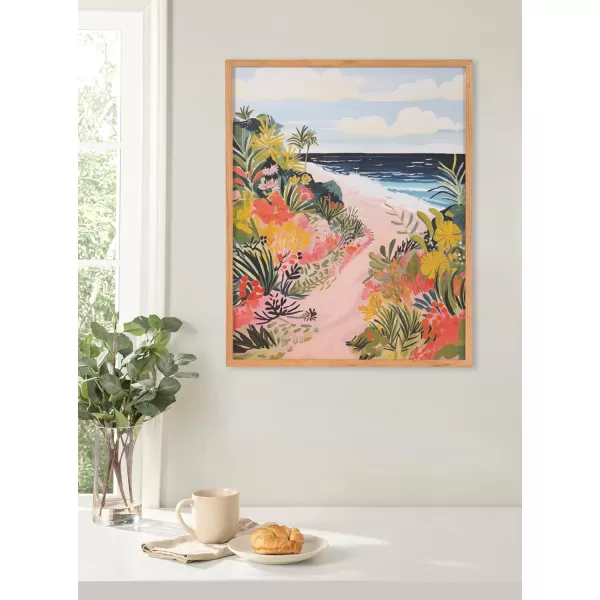 Kate and Laurel Abstract Coastal Blue Coral Framed Wall Art by The Creative Bunch Studio 12x16 Gold Modern Soft Beach Art for WallNatural  Tropical Path