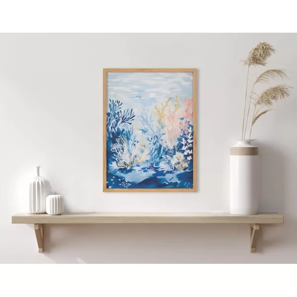 Kate and Laurel Abstract Coastal Blue Coral Framed Wall Art by The Creative Bunch Studio 12x16 Gold Modern Soft Beach Art for WallNatural  Underwater