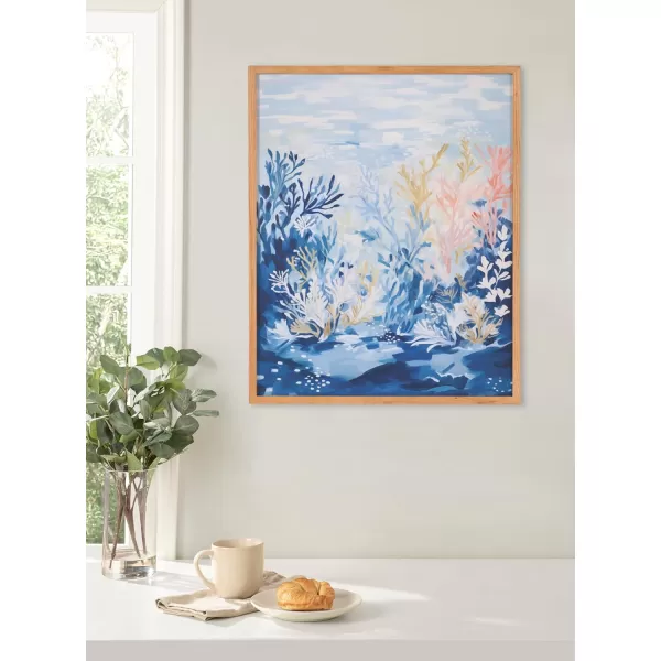 Kate and Laurel Abstract Coastal Blue Coral Framed Wall Art by The Creative Bunch Studio 12x16 Gold Modern Soft Beach Art for WallNatural  Underwater