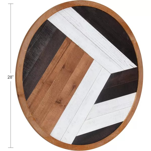 Kate and Laurel Ballez Boho Shiplap Wood Plank Art Plaque 28  Inch Diameter Multicolored Decorative Rustic Round Wooden Art for WallRustic BrownBlack