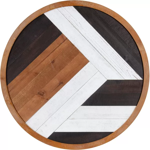 Kate and Laurel Ballez Boho Shiplap Wood Plank Art Plaque 28  Inch Diameter Multicolored Decorative Rustic Round Wooden Art for WallRustic BrownBlack