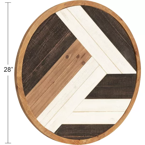 Kate and Laurel Ballez Boho Shiplap Wood Plank Art Plaque 28  Inch Diameter Multicolored Decorative Rustic Round Wooden Art for WallRustic BrownBlack