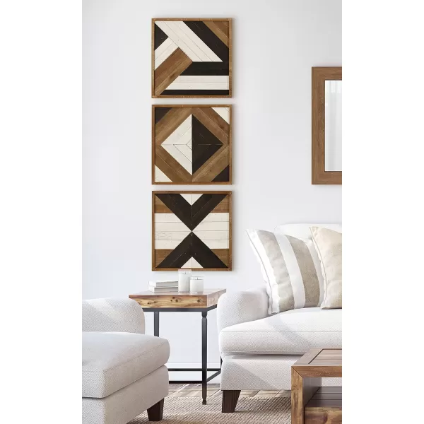 Kate and Laurel Ballez Coastal Geometric Wood Art Set Set of 3 Light Multicolored Decorative Pieced Wooden Plaque Collection for WallBrown
