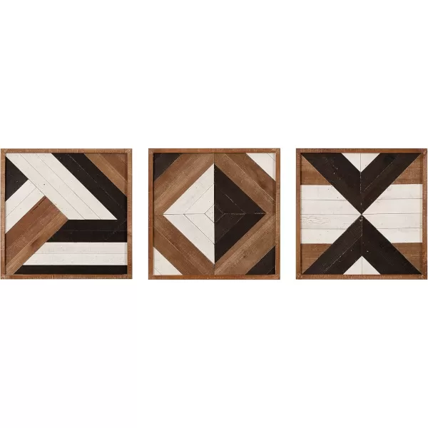 Kate and Laurel Ballez Coastal Geometric Wood Art Set Set of 3 Light Multicolored Decorative Pieced Wooden Plaque Collection for WallBrown