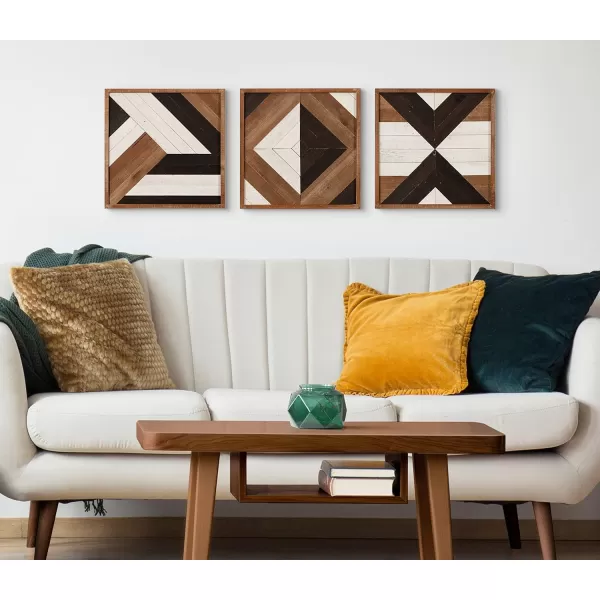 Kate and Laurel Ballez Coastal Geometric Wood Art Set Set of 3 Light Multicolored Decorative Pieced Wooden Plaque Collection for WallBrown