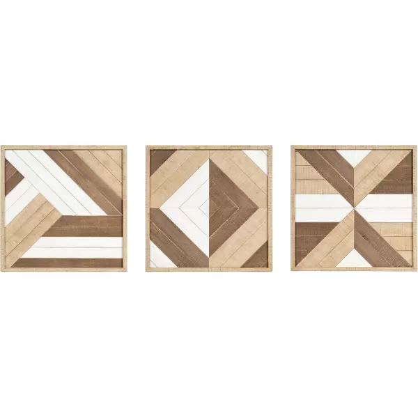 Kate and Laurel Ballez Coastal Geometric Wood Art Set Set of 3 Light Multicolored Decorative Pieced Wooden Plaque Collection for WallLight Brown