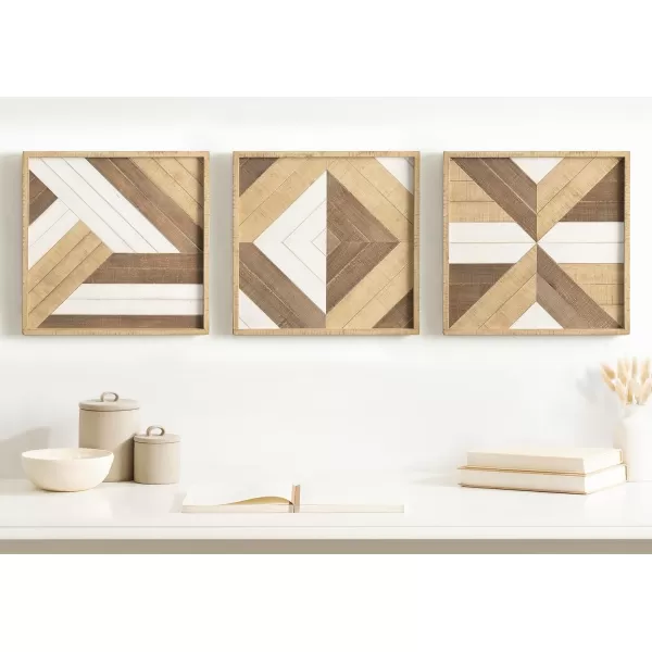 Kate and Laurel Ballez Coastal Geometric Wood Art Set Set of 3 Light Multicolored Decorative Pieced Wooden Plaque Collection for WallLight Brown