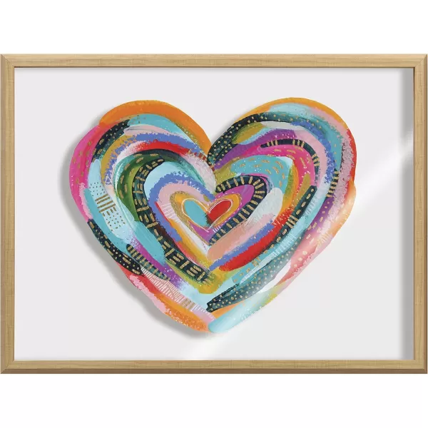 Kate and Laurel Blake Labyrinth Heart Framed Printed Glass Wall Art by Jessi Raulet of Ettavee 18x24 Natural Decorative Rainbow Heart Art for Wall