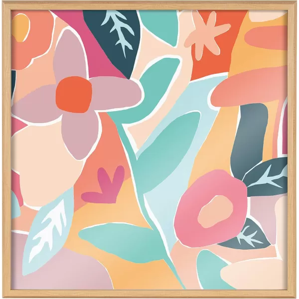 Kate and Laurel Blake Peace Love Flowers Framed Printed Acrylic Wall Art by Kate Aurelia Holloway 24x24 Natural Colorful Floral Art for Wall