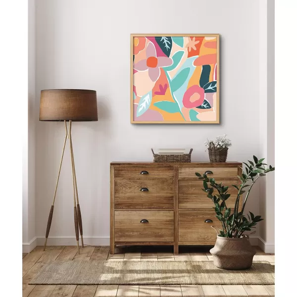 Kate and Laurel Blake Peace Love Flowers Framed Printed Acrylic Wall Art by Kate Aurelia Holloway 24x24 Natural Colorful Floral Art for Wall