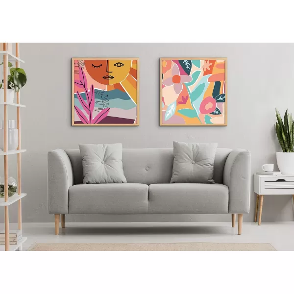 Kate and Laurel Blake Peace Love Flowers Framed Printed Acrylic Wall Art by Kate Aurelia Holloway 24x24 Natural Colorful Floral Art for Wall