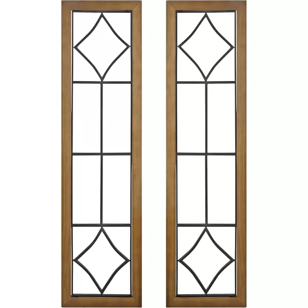 Kate and Laurel Brenham Rustic Windowpane Panel Wood and Metal Wall Plaques Set of 2 Rustic Brown and Black Chic Farmhouse Wall Decor