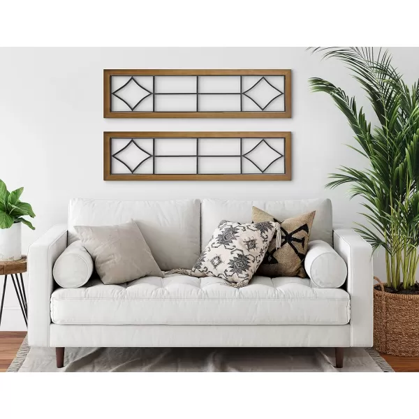 Kate and Laurel Brenham Rustic Windowpane Panel Wood and Metal Wall Plaques Set of 2 Rustic Brown and Black Chic Farmhouse Wall Decor